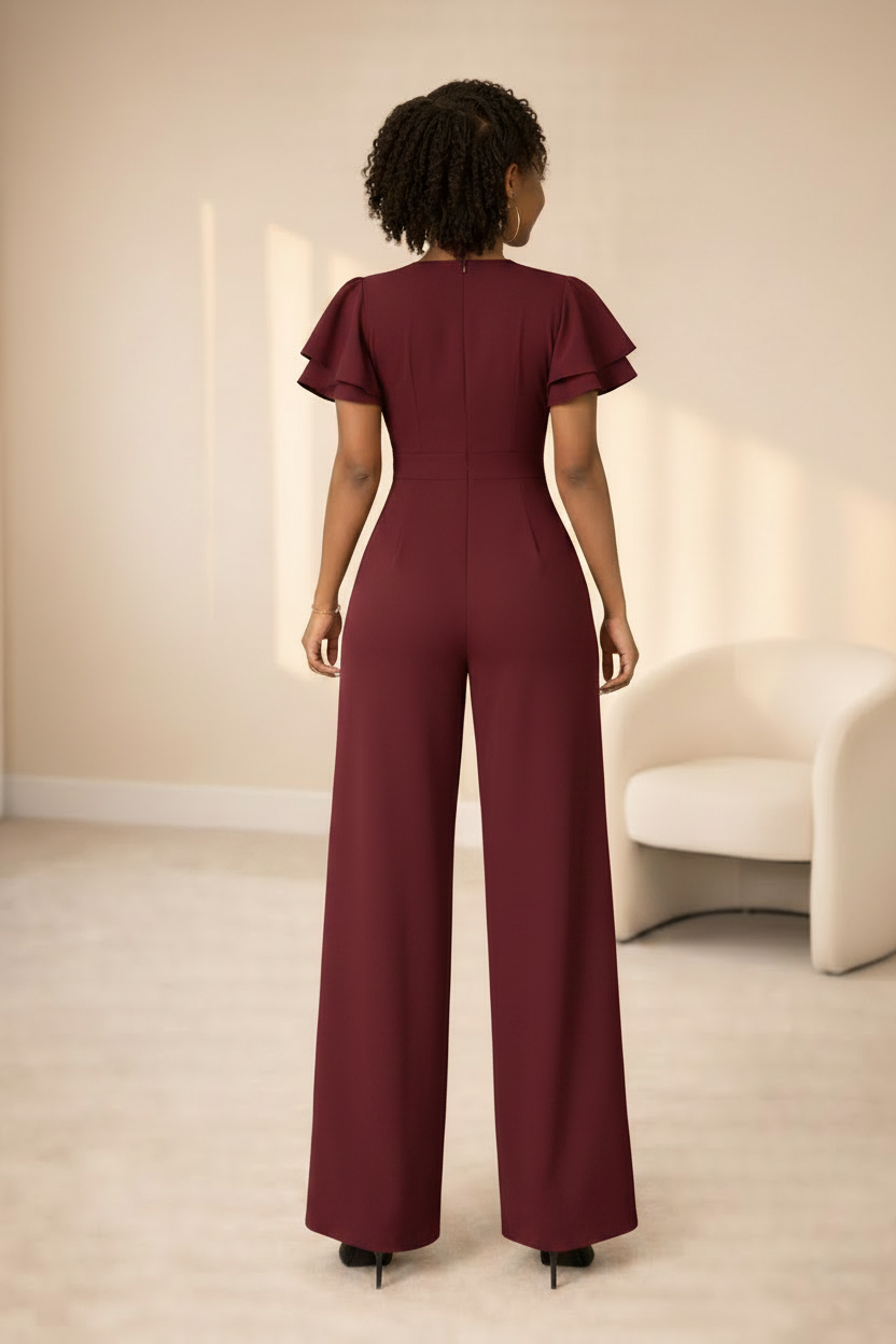 Ela Wide-Leg Jumpsuit - Burgundy