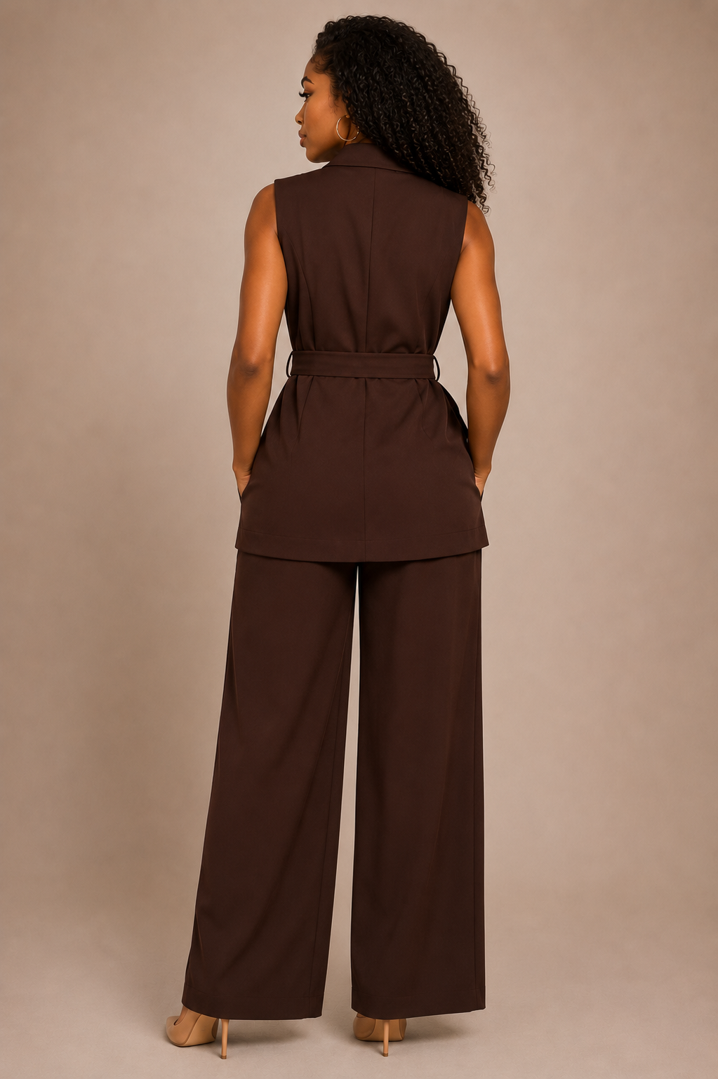 Victoria Wide-Leg Pants Set - Chocolate Brown