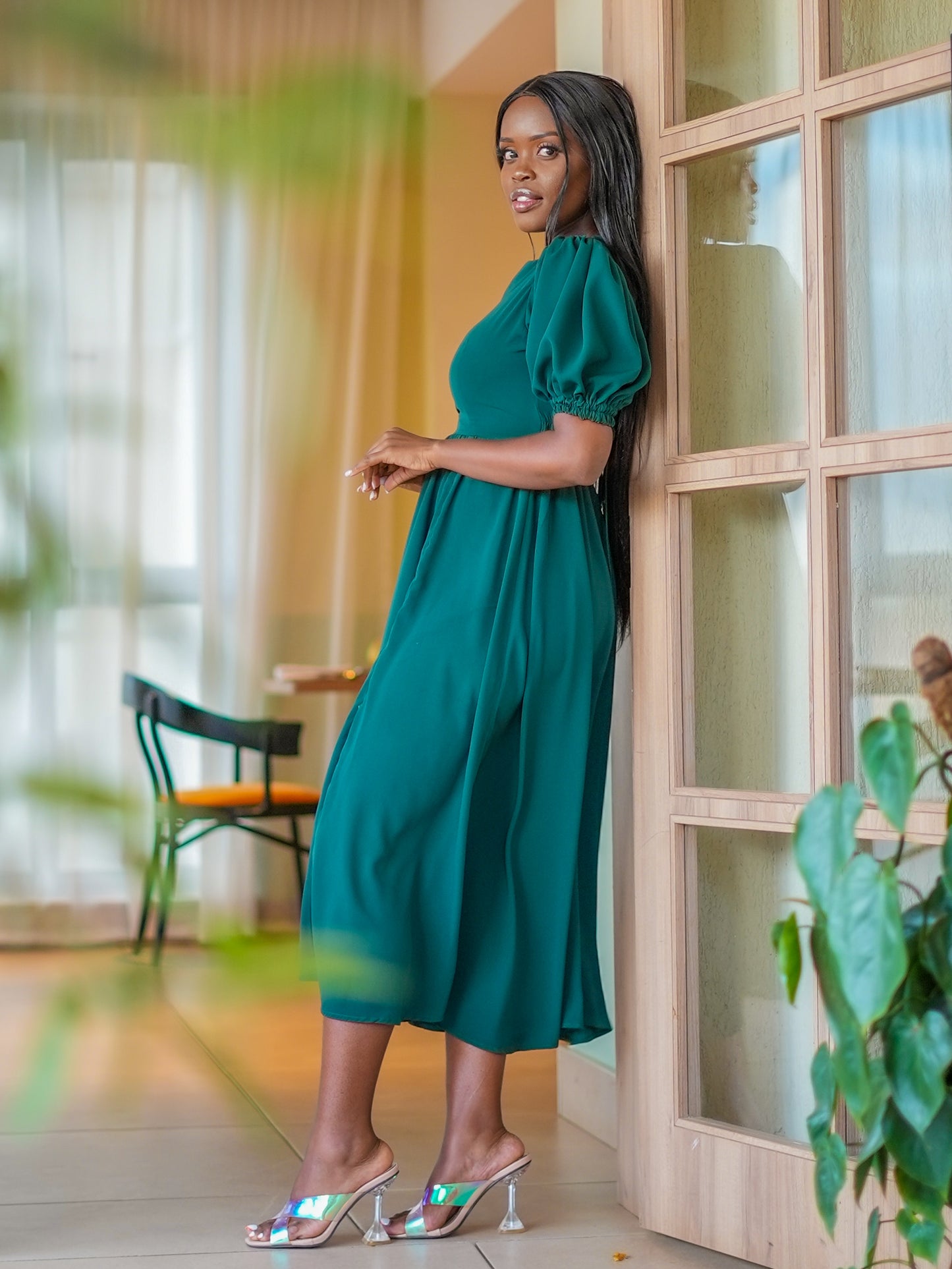 Isla Ethereal Midi Dress – Emerald Green