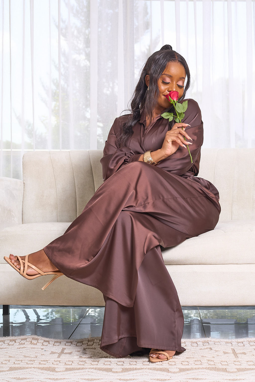 Noelle Wide Leg Jumpsuit - Chocolate Brown