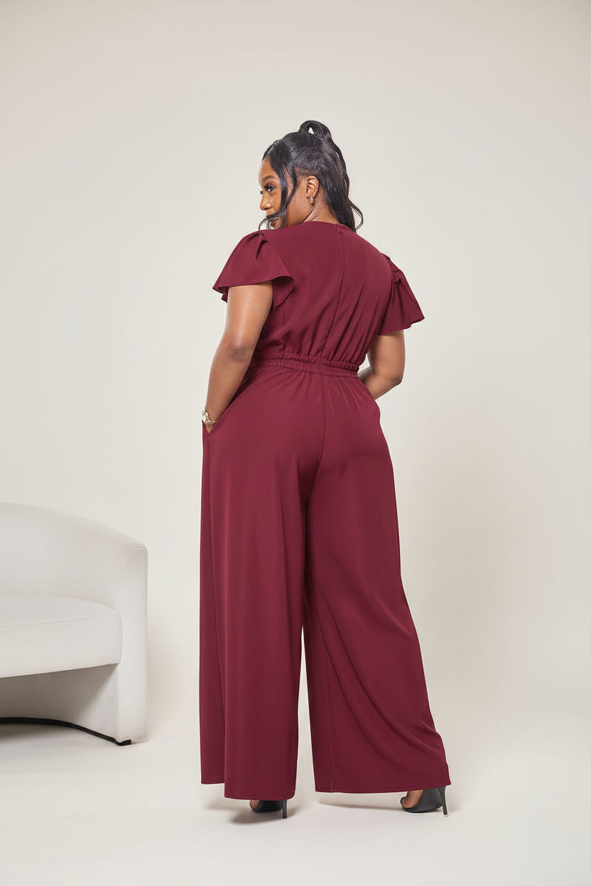 Ela Wide-Leg Jumpsuit - Burgundy