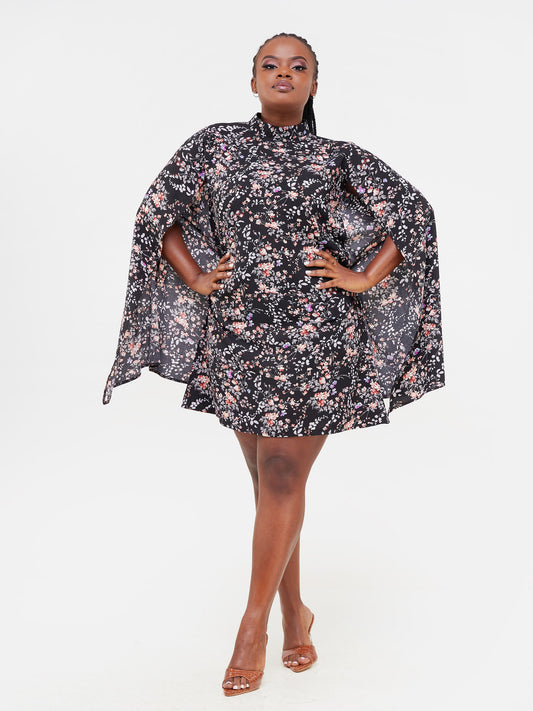 Ayanna Cape Dress - Floral Black