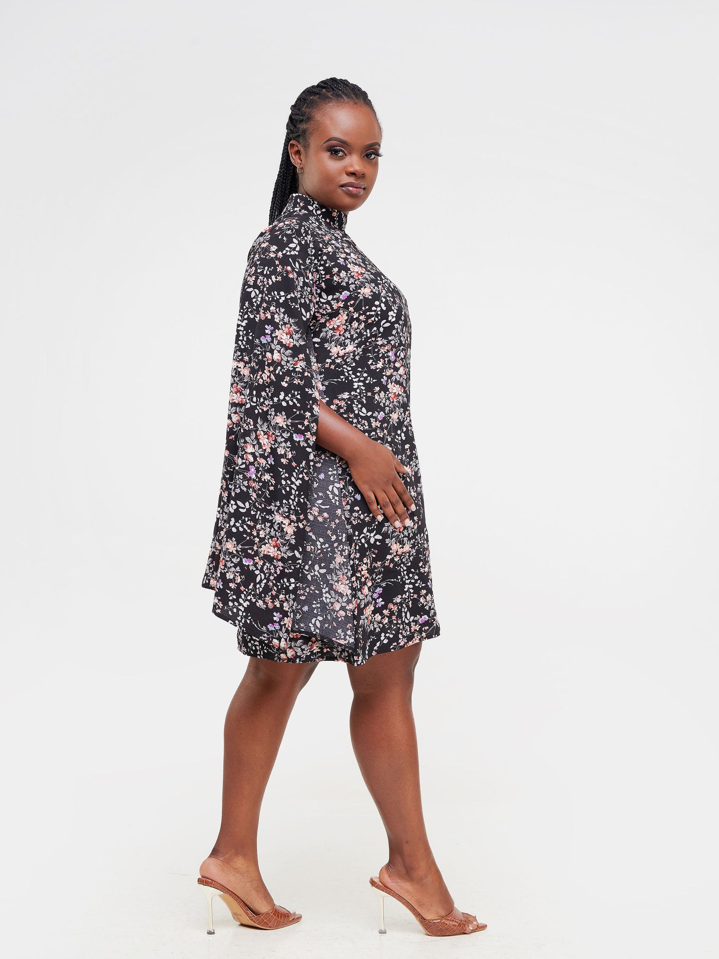 Ayanna Cape Dress - Floral Black