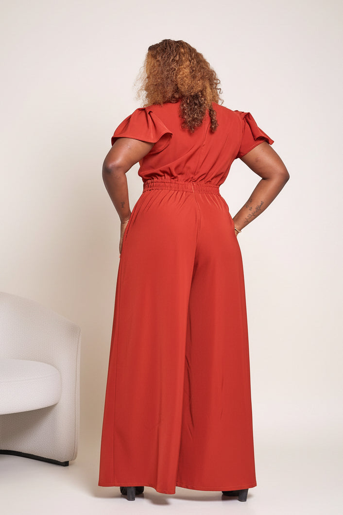 Ela Wide-Leg Jumpsuit - Rust Brown