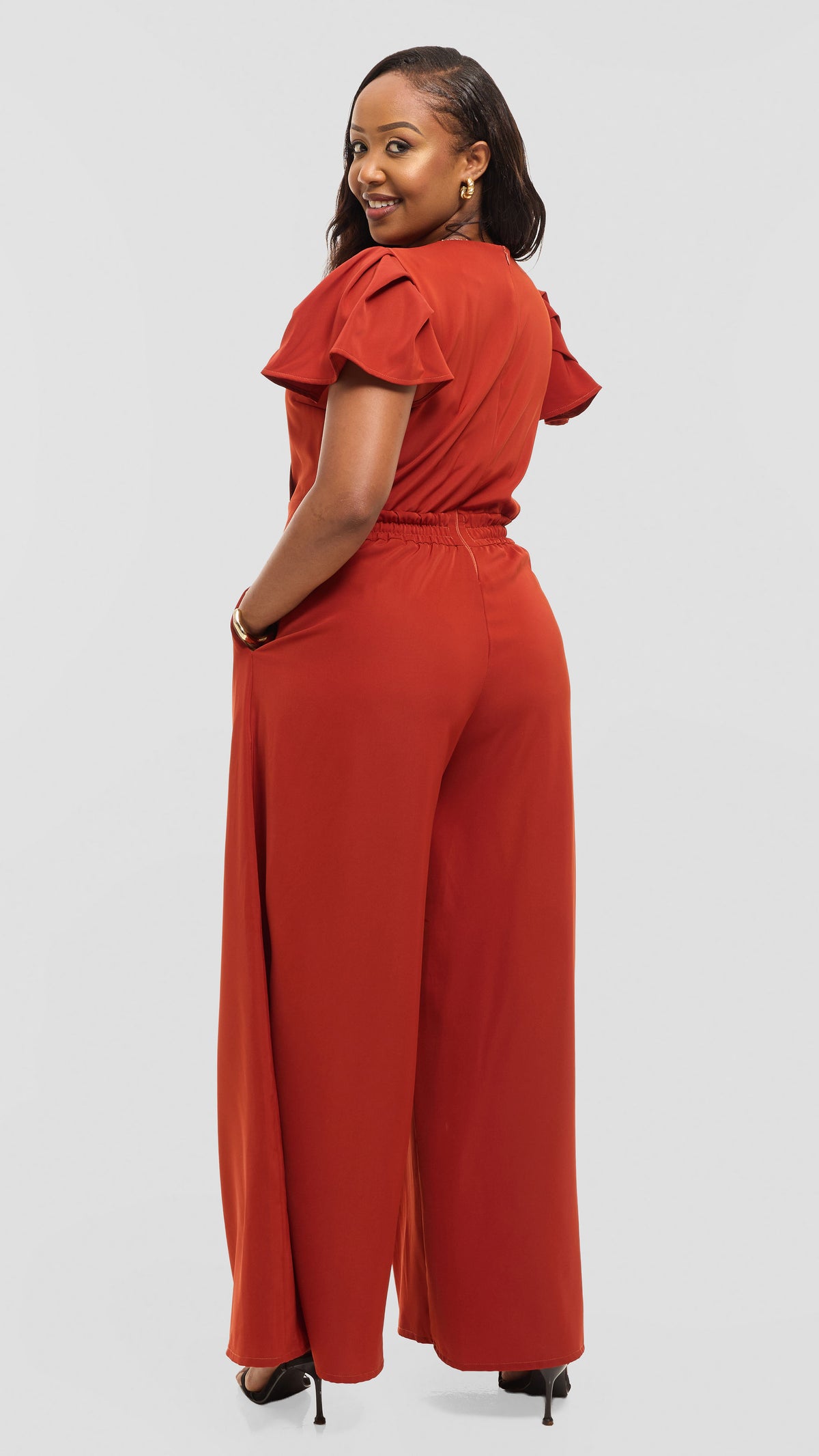 Ela Wide-Leg Jumpsuit - Rust Brown