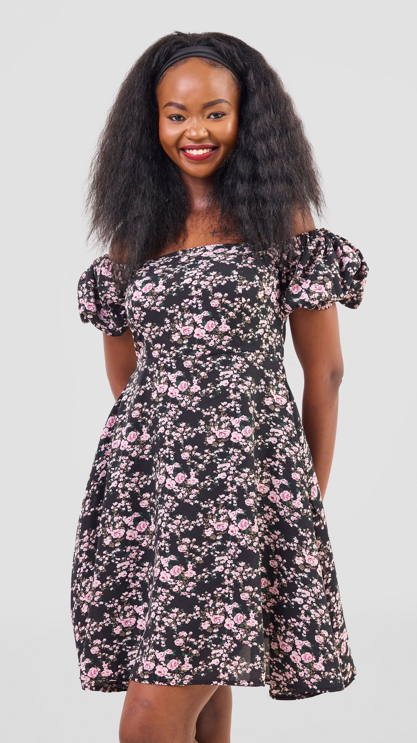 Sasha Blossom Floral Dress – Abstract Black and Pink Print