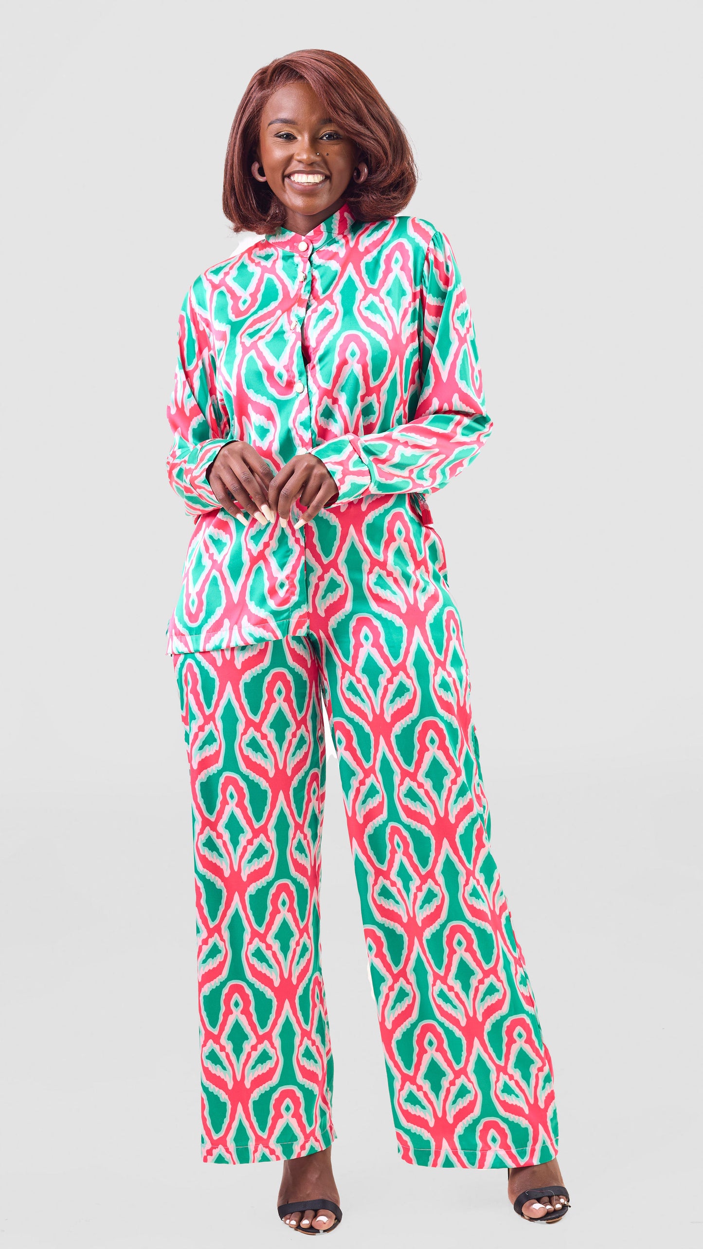 Lulu Two Piece Set - Abstract Red and Green Print