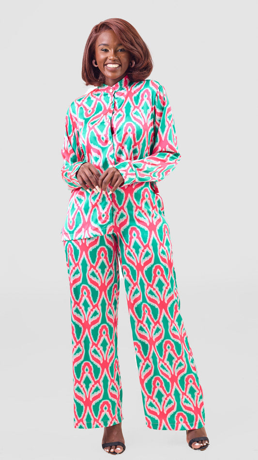 Lulu Two Piece Set - Abstract Red and Green Print