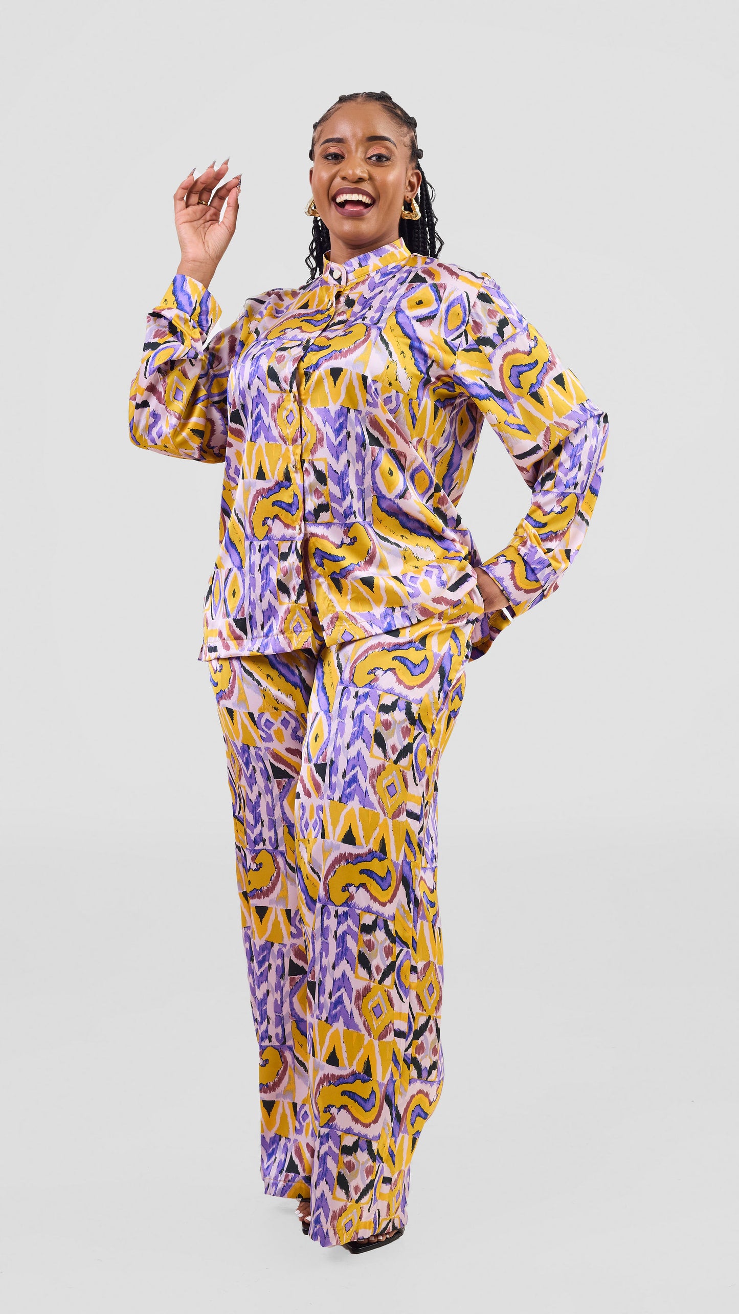 Lulu Two Piece Set - Abstract Purple and Yellow Print
