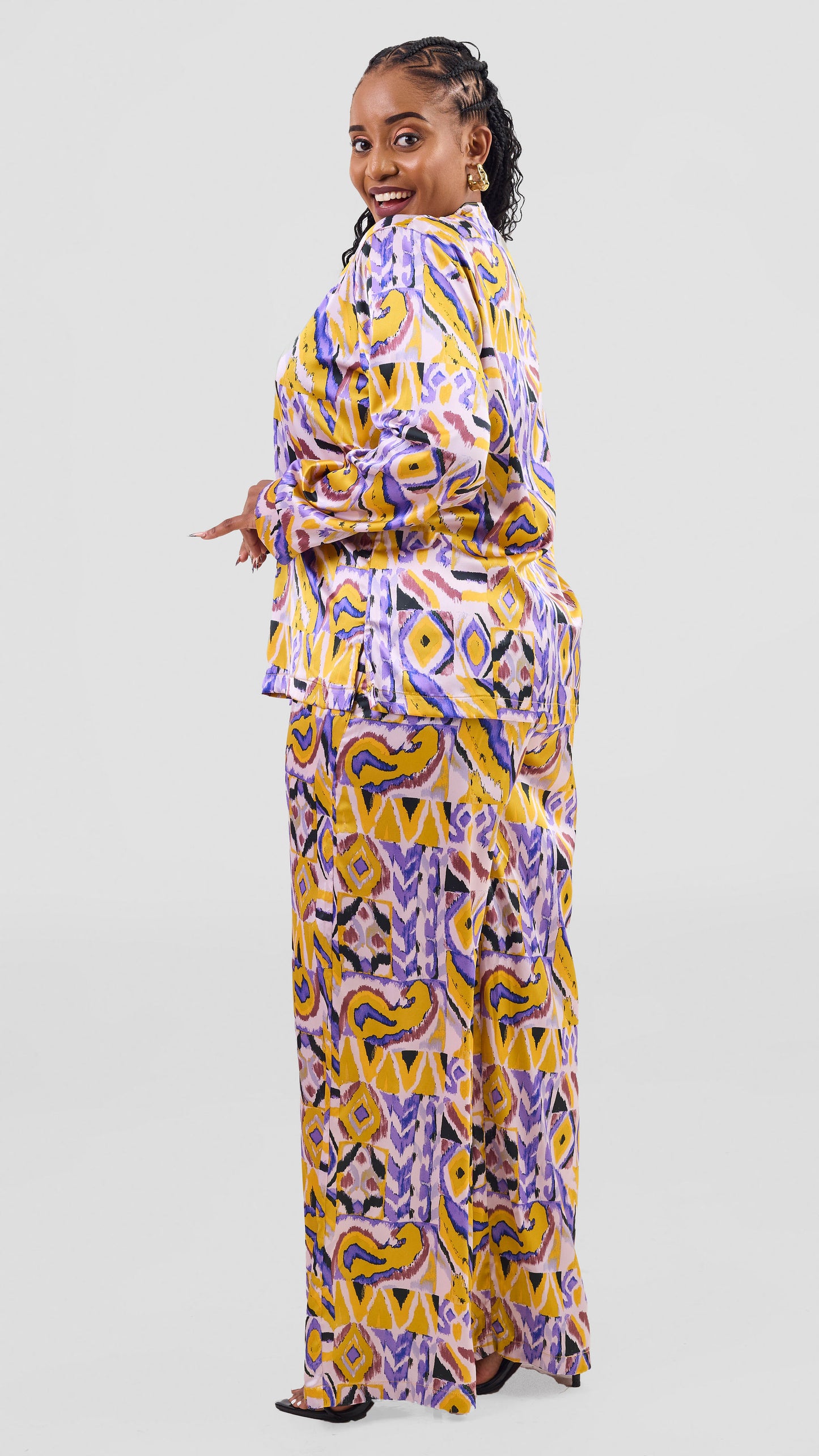 Lulu Two Piece Set - Abstract Purple and Yellow Print
