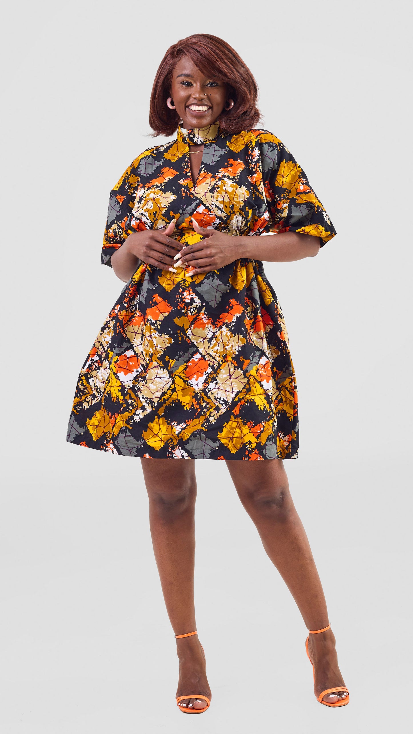 Cassandra Ankara Kaftan Dress - Abstract Orange Print