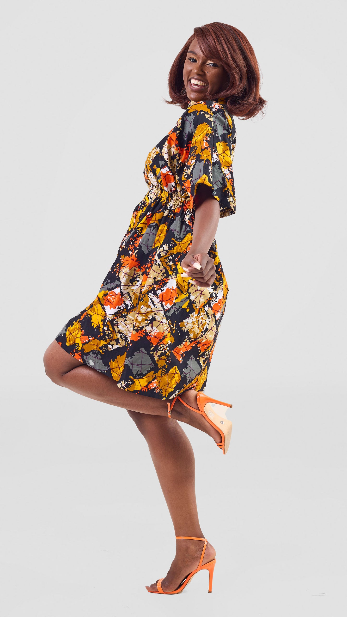 Cassandra Ankara Kaftan Dress - Abstract Orange Print