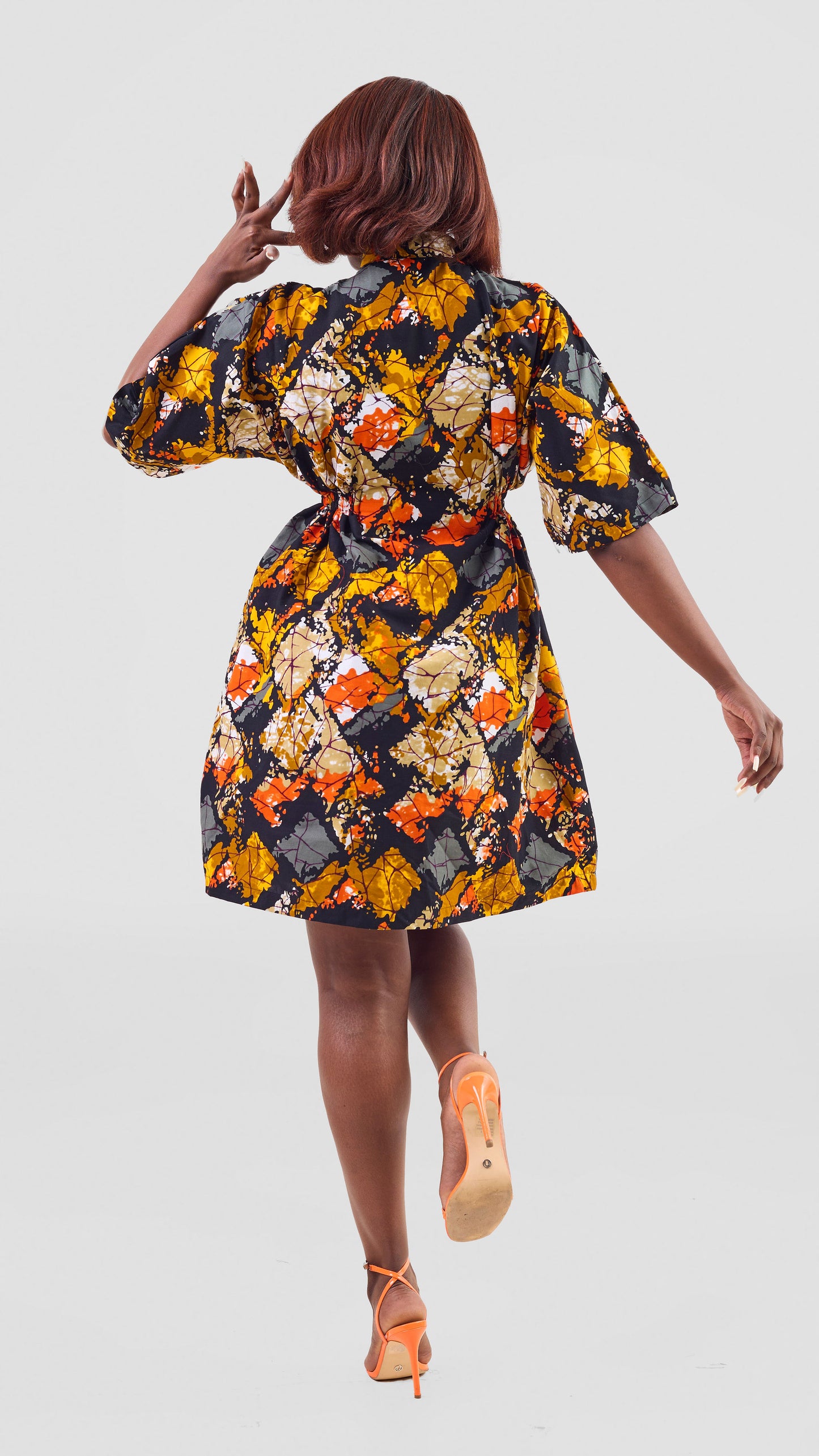 Cassandra Ankara Kaftan Dress - Abstract Orange Print