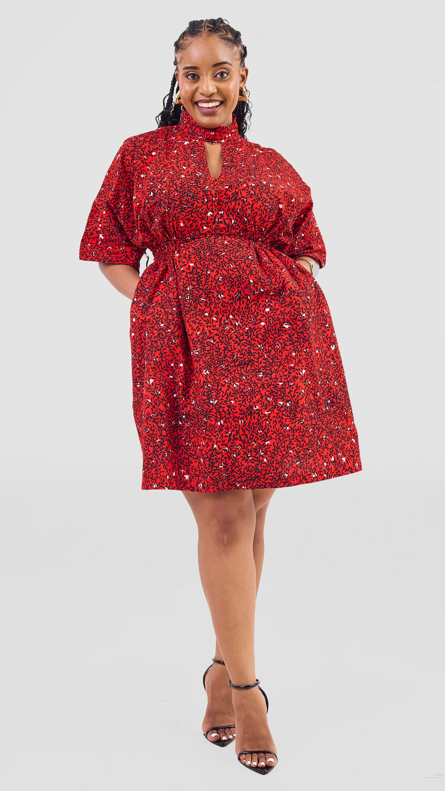 Cassandra Ankara Kaftan Dress - Abstract Red Print