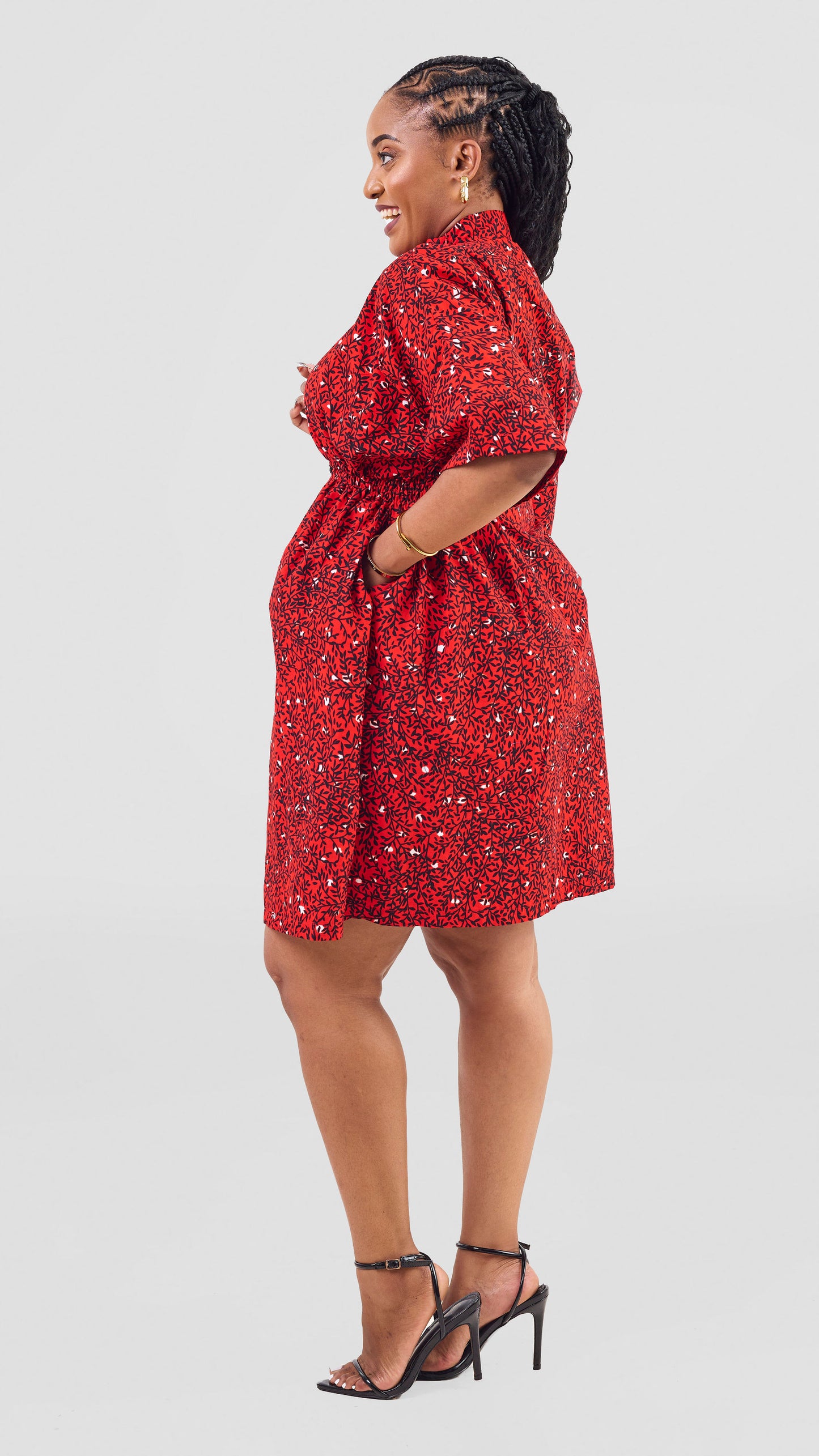 Cassandra Ankara Kaftan Dress - Abstract Red Print