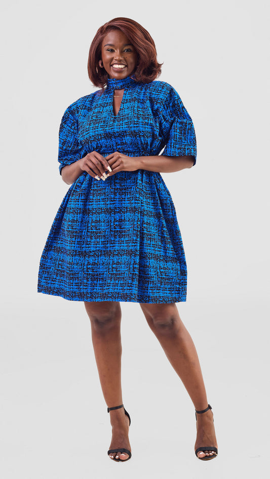Cassandra Ankara Kaftan Dress - Abstract Blue Print