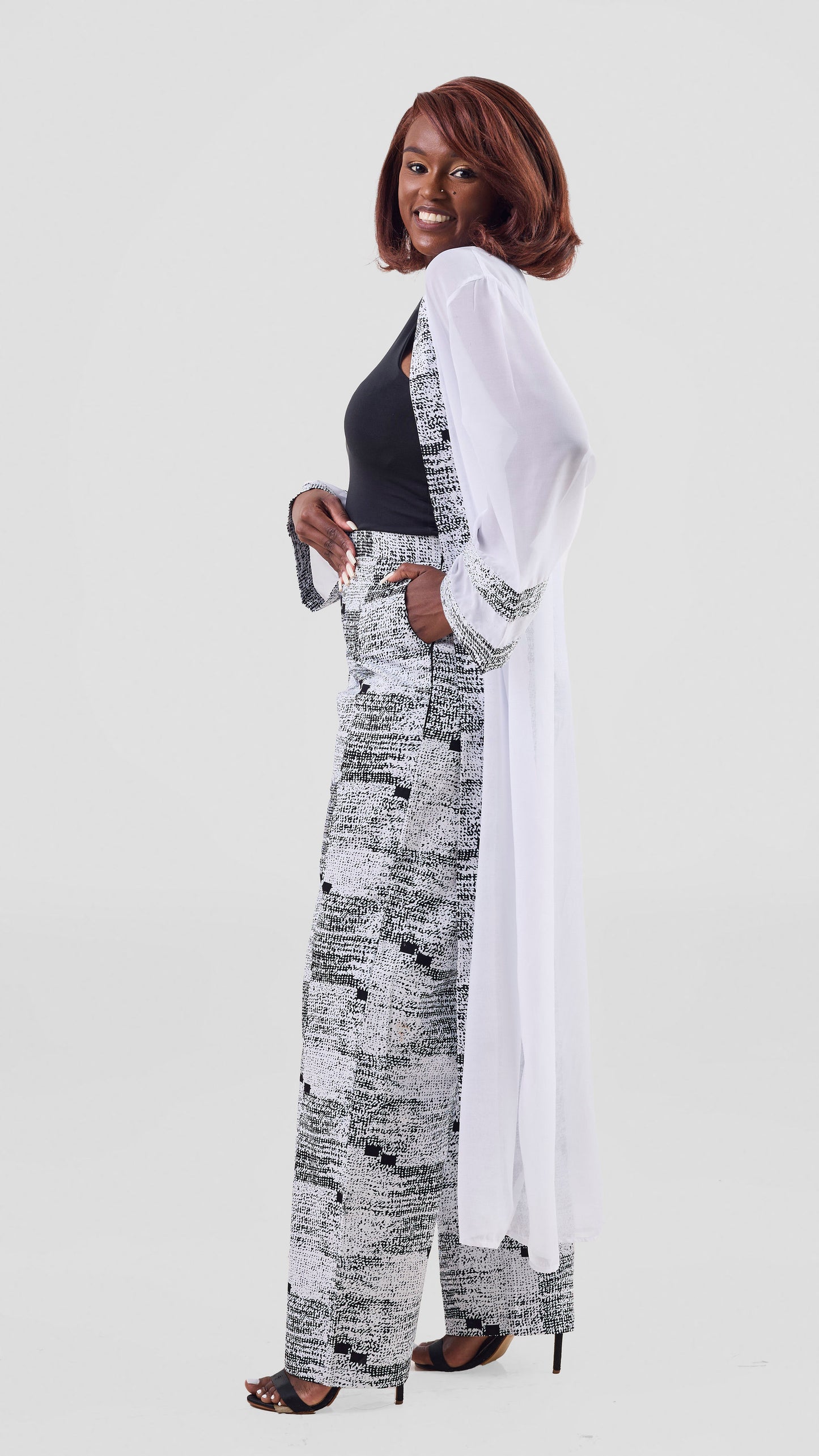 Vivienne Floral Two-piece Set - Contemporary White and Black Print