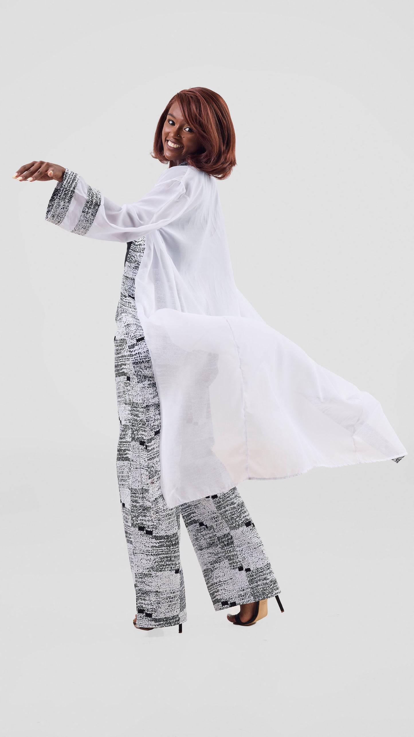 Vivienne Floral Two-piece Set - Contemporary White and Black Print