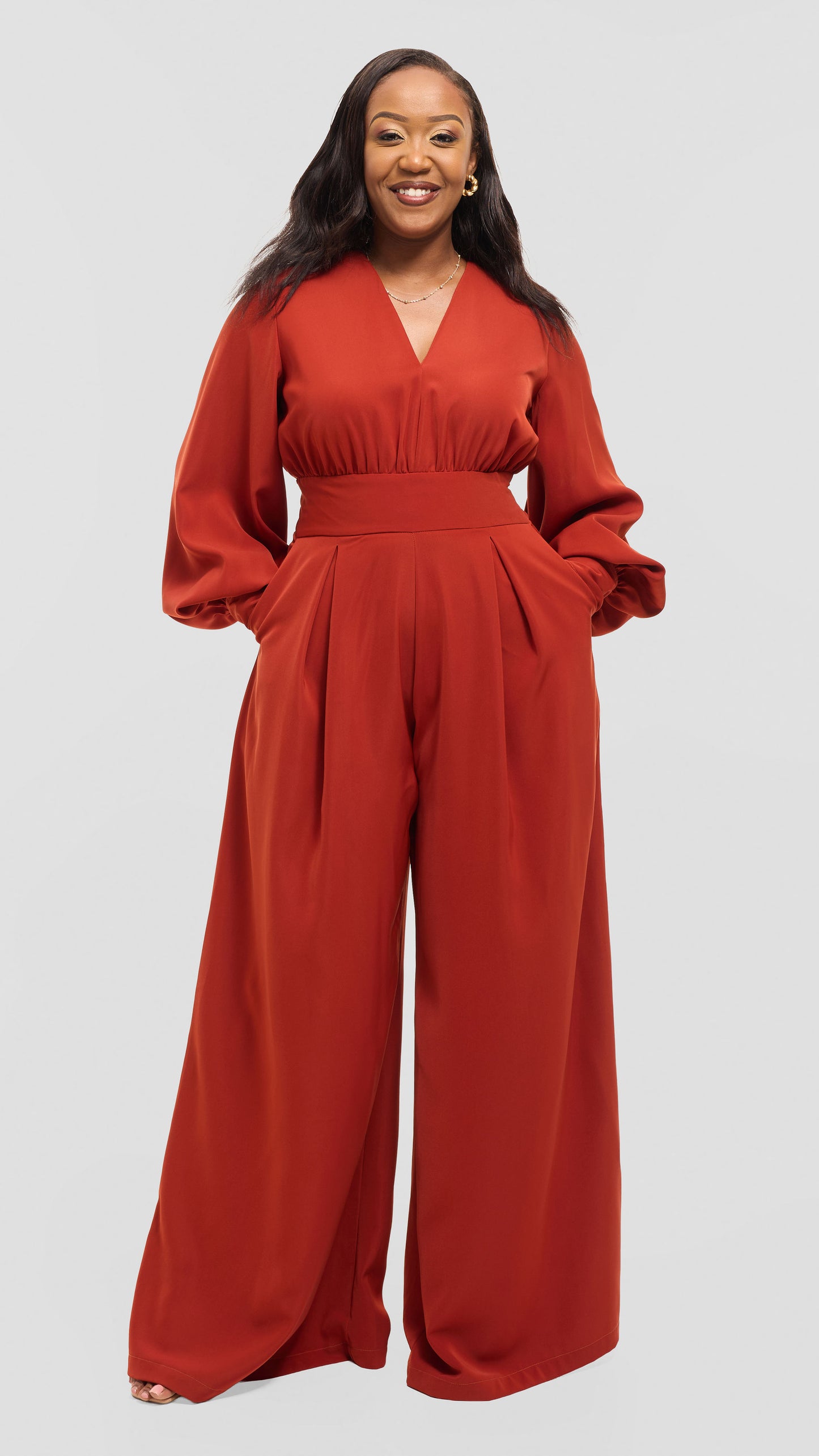 Nova Wide Leg Jumpsuit - Rust Brown