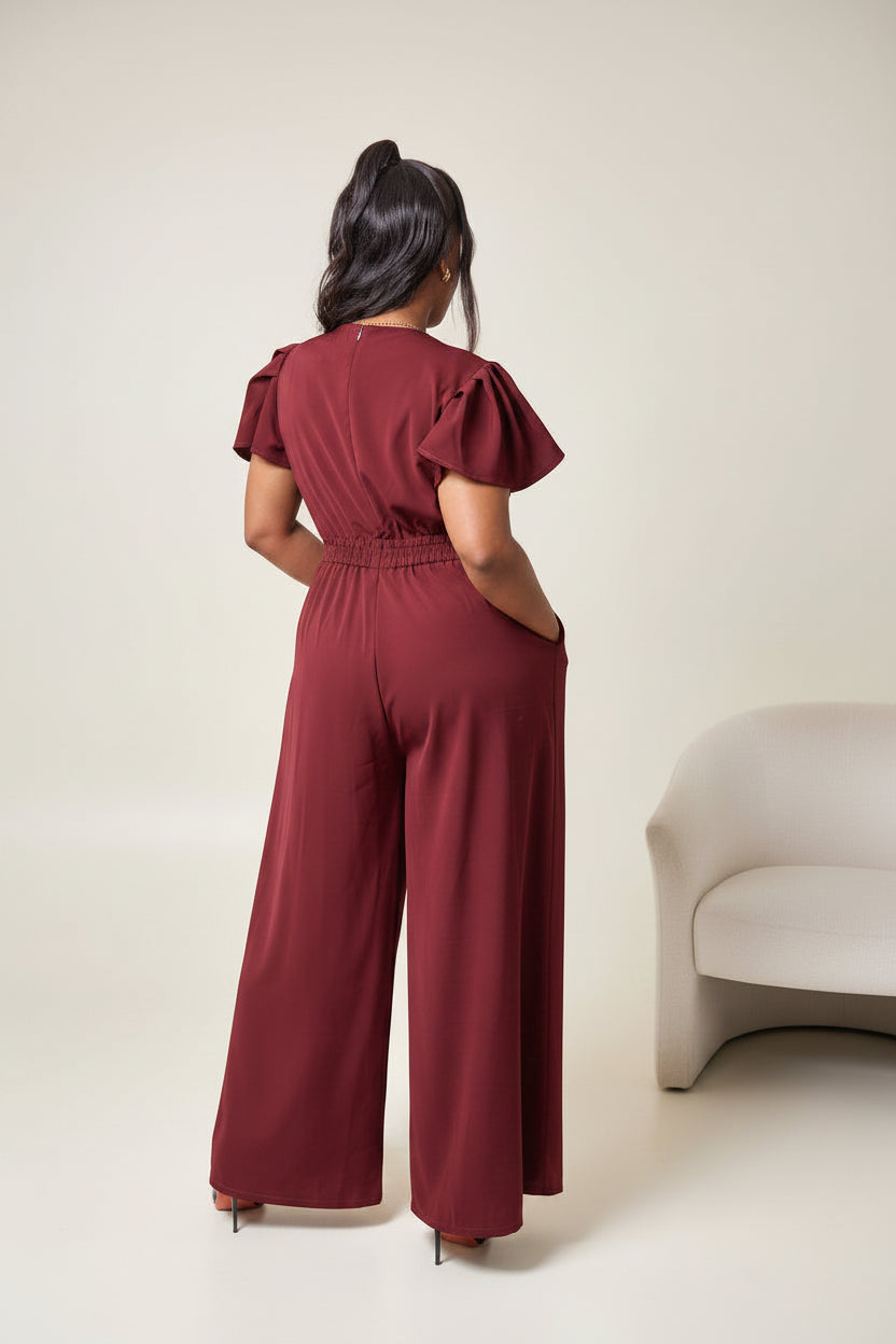 Ela Wide-Leg Jumpsuit - Burgundy