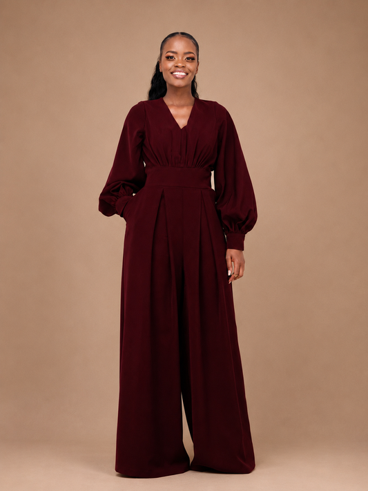 Nova Wide Leg Jumpsuit - Burgundy