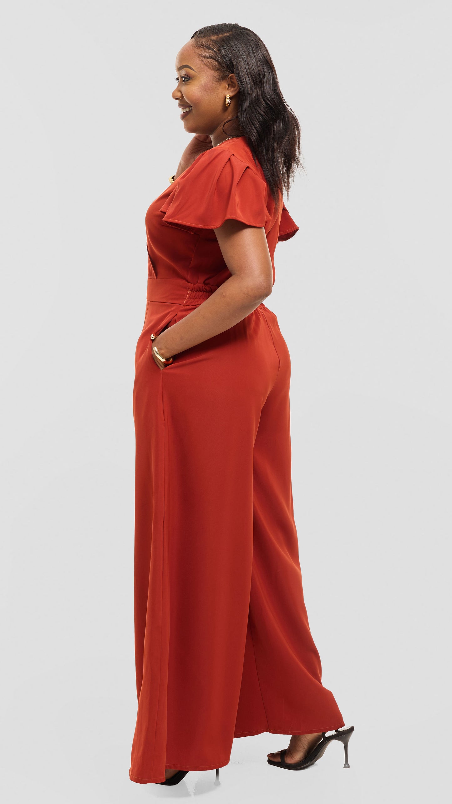 Ela Wide-Leg Jumpsuit - Rust Brown