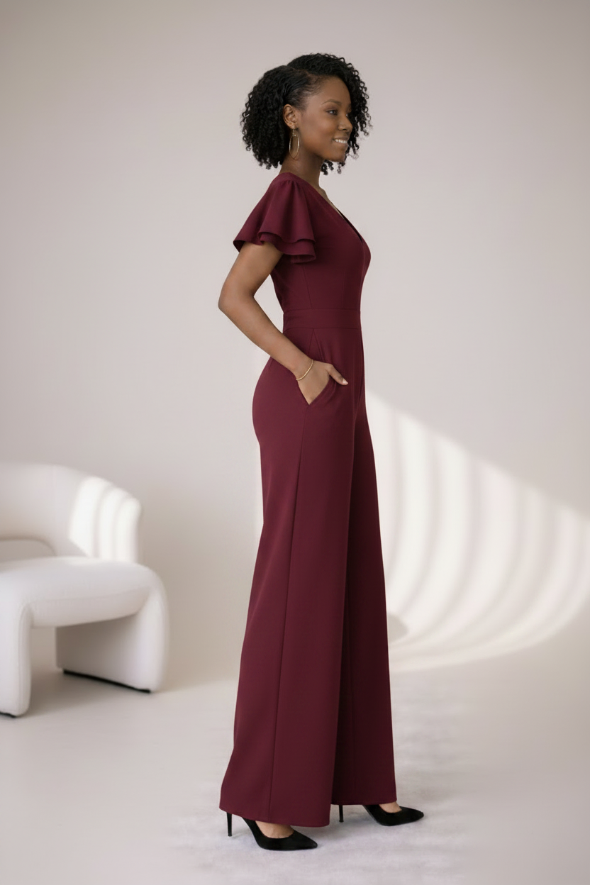 Ela Wide-Leg Jumpsuit - Burgundy