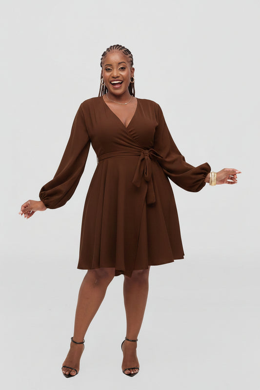Adele Wrap Dress - Chocolate Brown