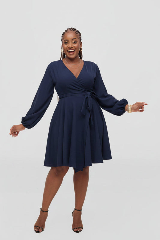 Adele Wrap Dress - Navy Blue