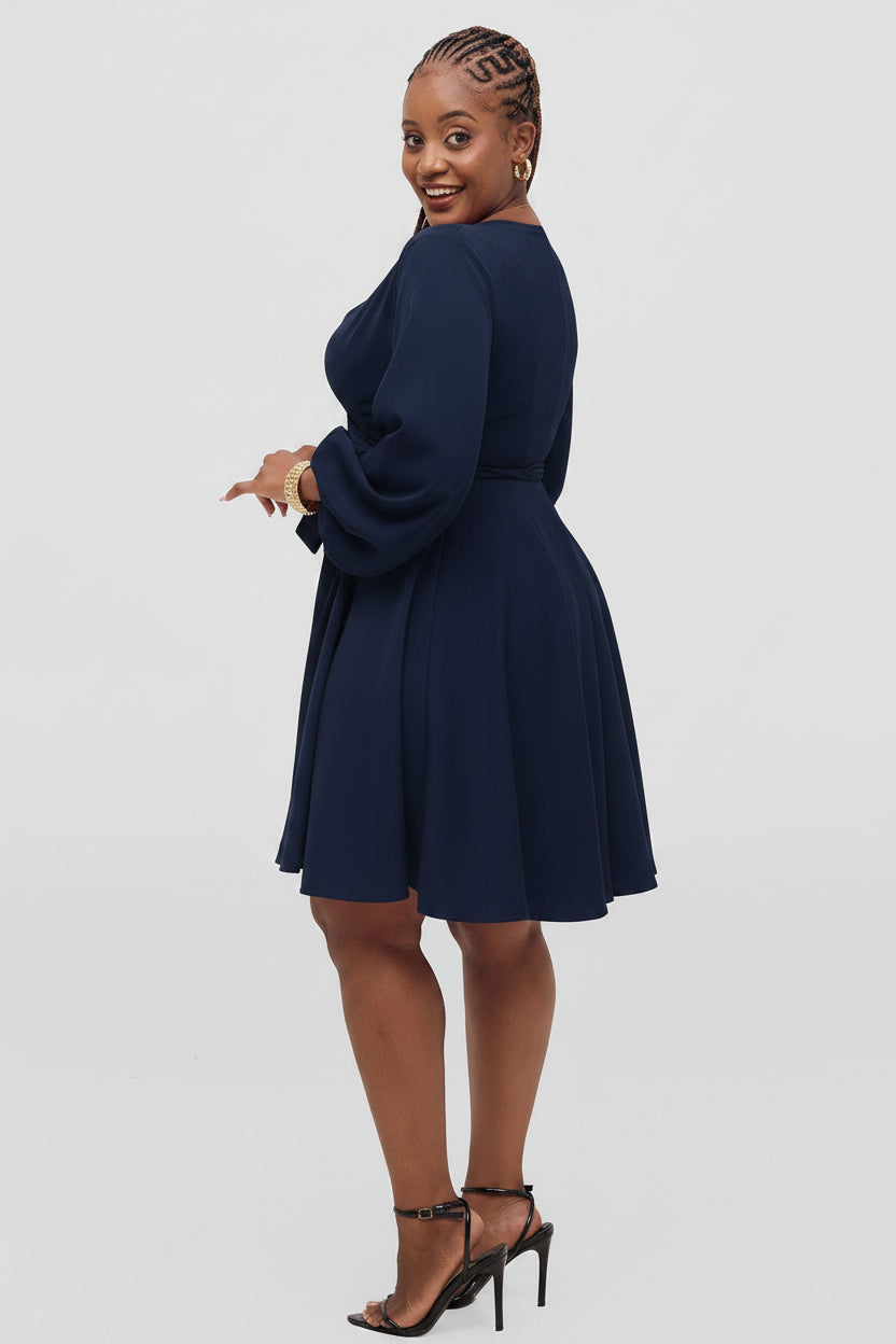 Adele Wrap Dress - Navy Blue