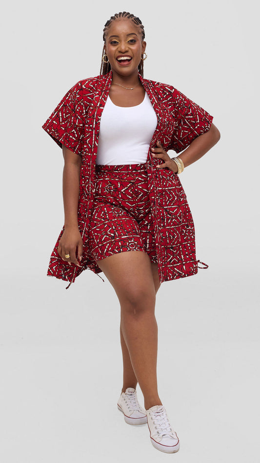 Asiya Short Set - Abstract Red Print