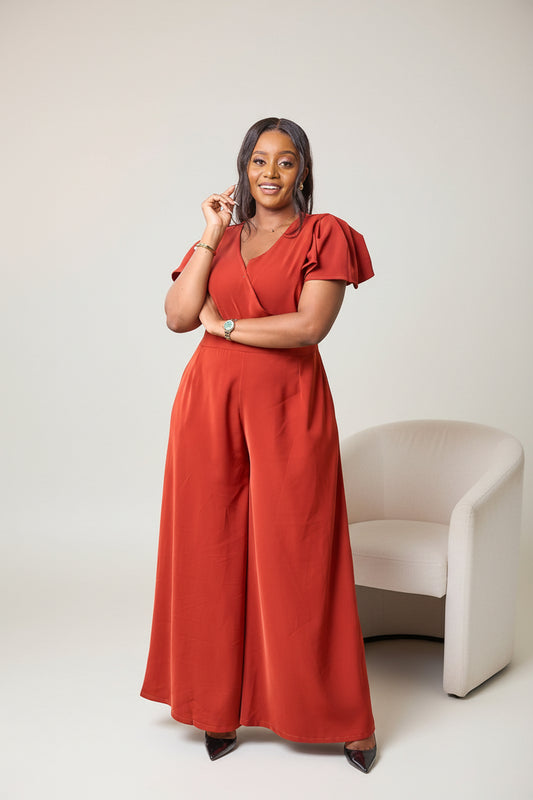 Ela Wide-Leg Jumpsuit - Rust Brown