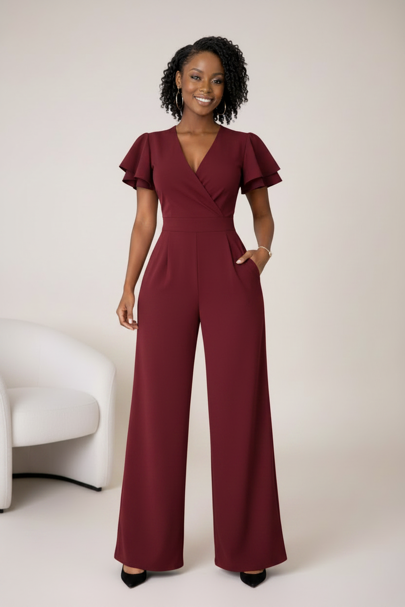 Ela Wide-Leg Jumpsuit - Burgundy