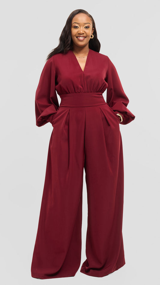 Nova Wide Leg Jumpsuit - Burgundy