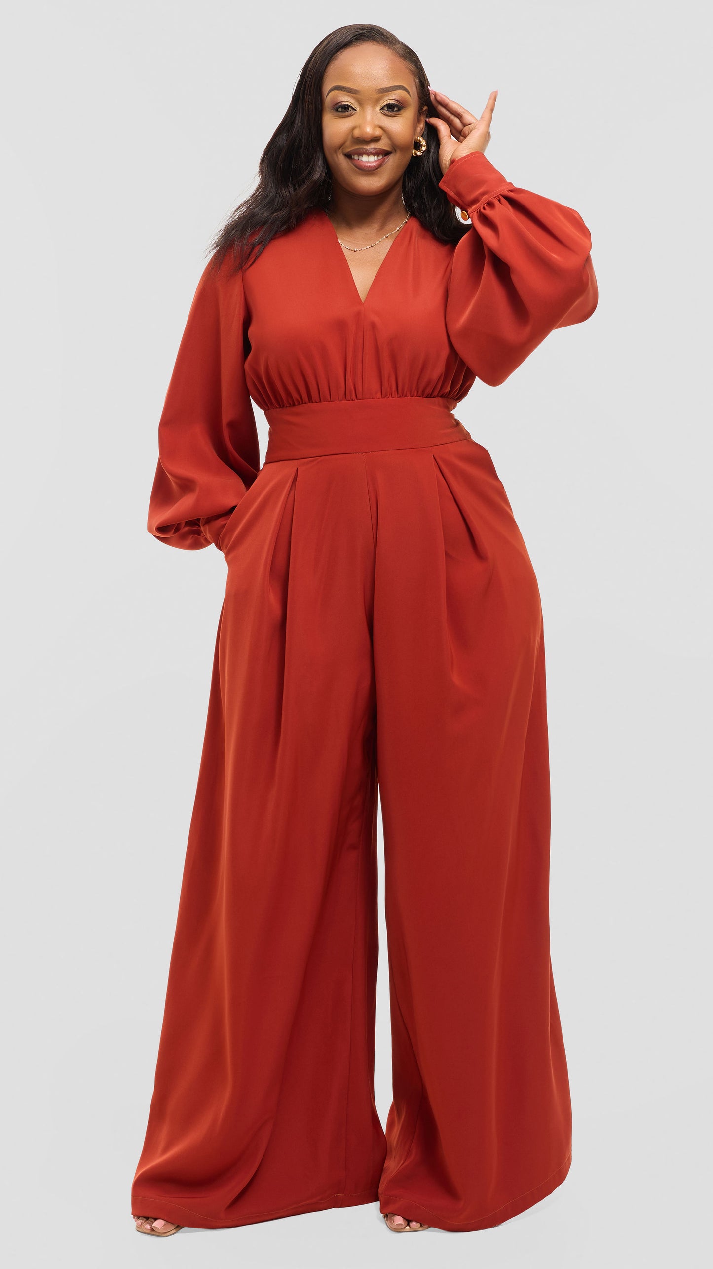 Nova Wide Leg Jumpsuit - Rust Brown