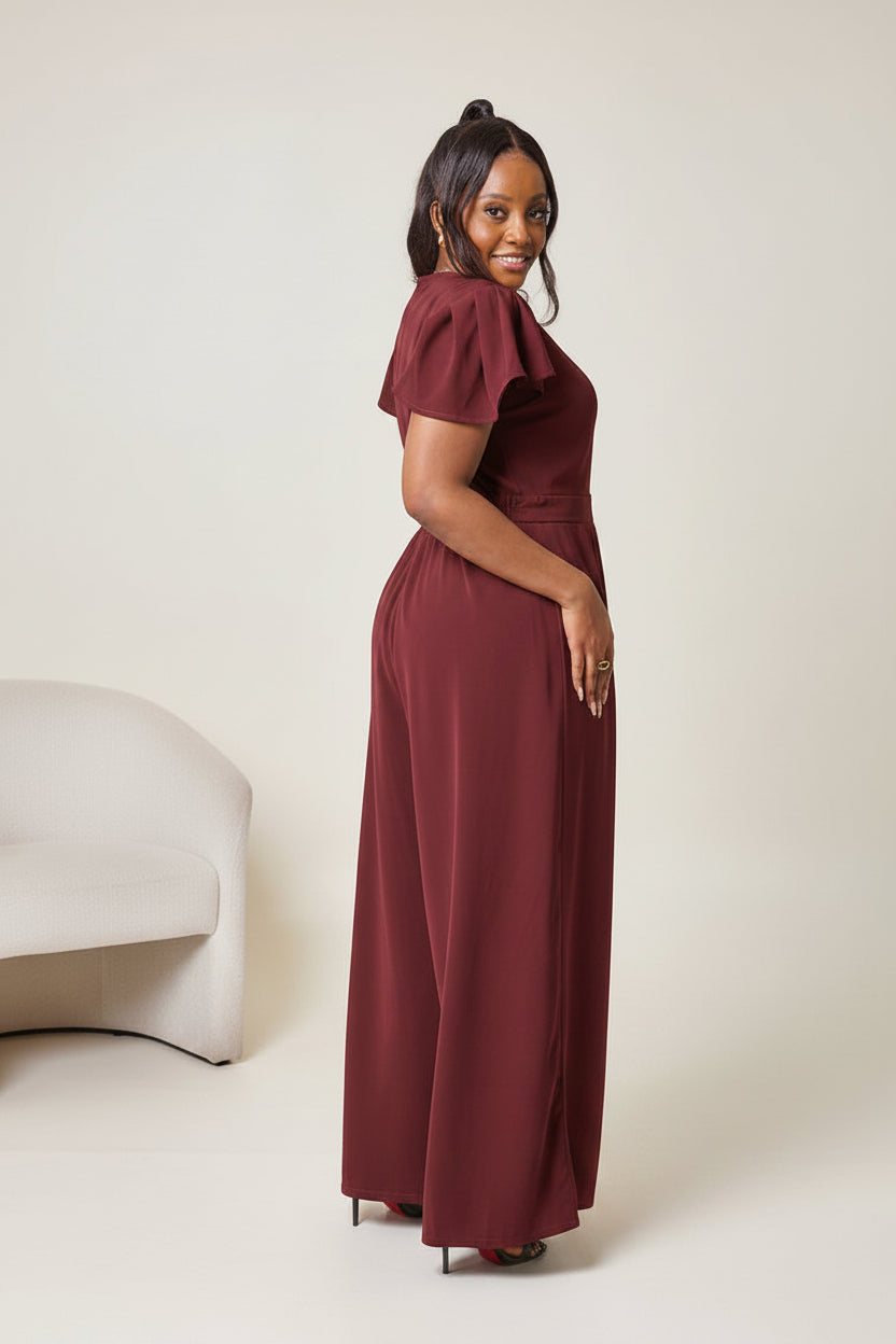 Ela Wide-Leg Jumpsuit - Burgundy