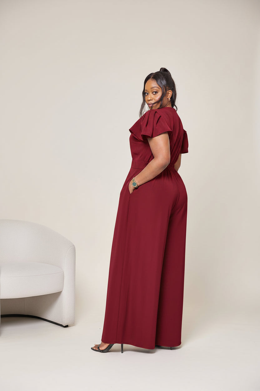 Ela Wide-Leg Jumpsuit - Burgundy