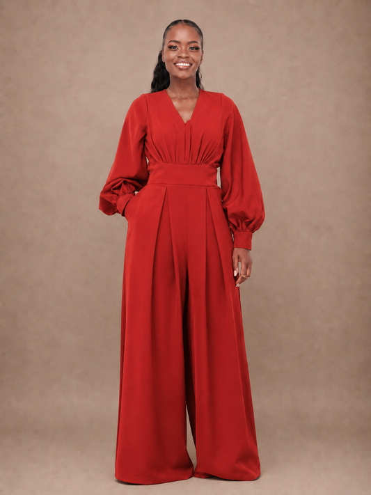 Nova Wide Leg Jumpsuit - Rust Brown