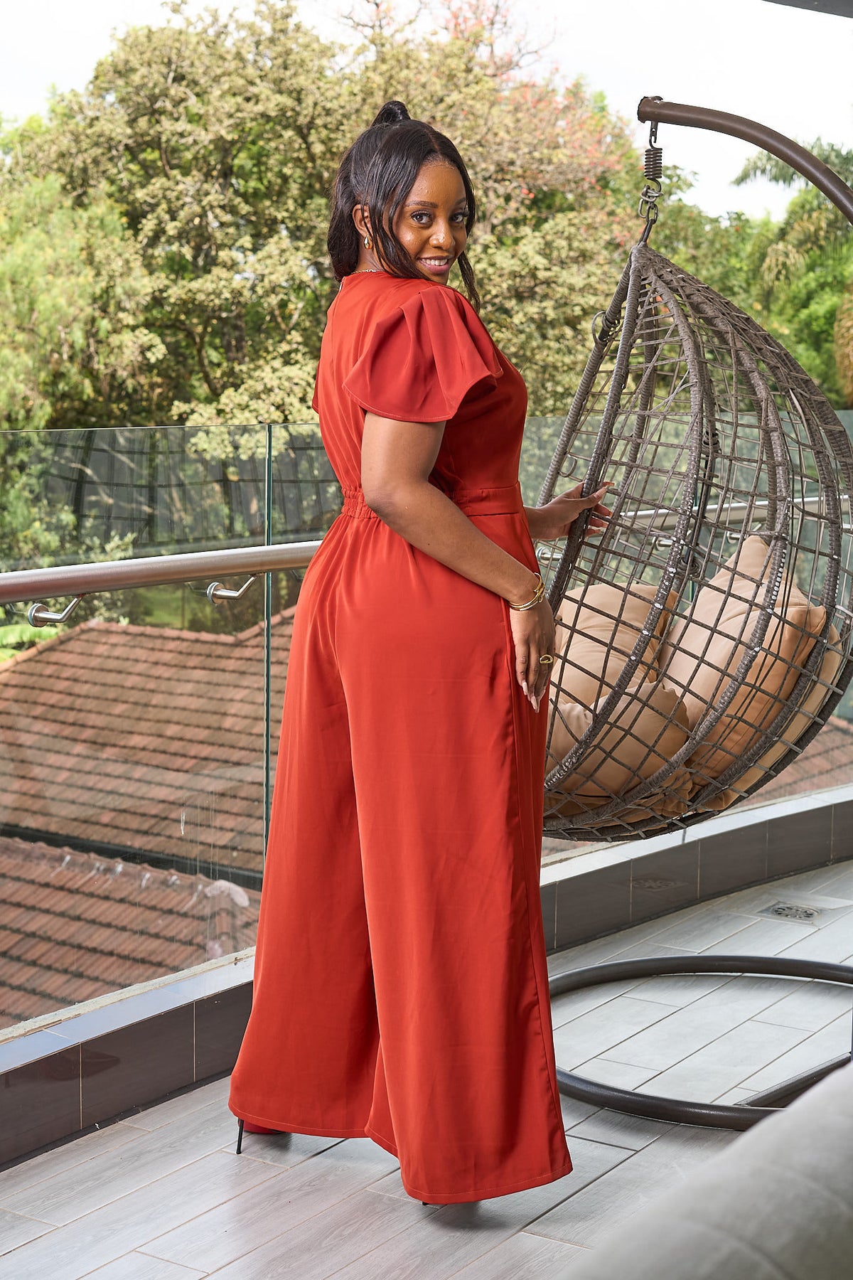 Ela Wide-Leg Jumpsuit - Rust Brown