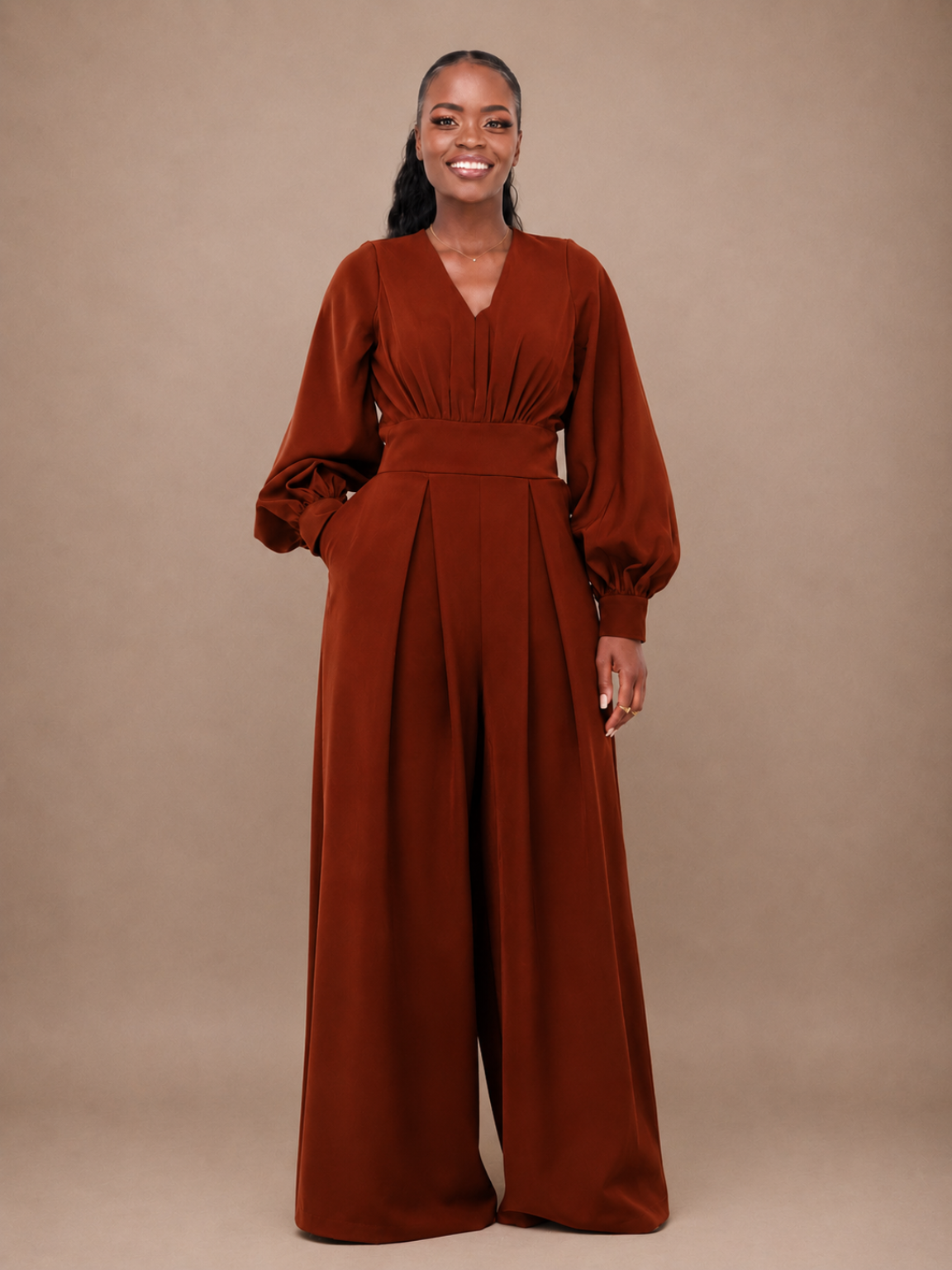 Nova Wide Leg Jumpsuit - Rust Brown