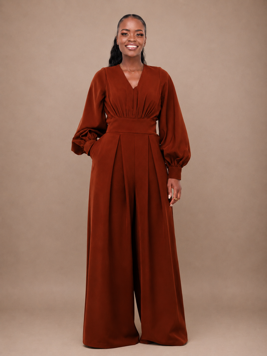 Nova Wide Leg Jumpsuit - Rust Brown