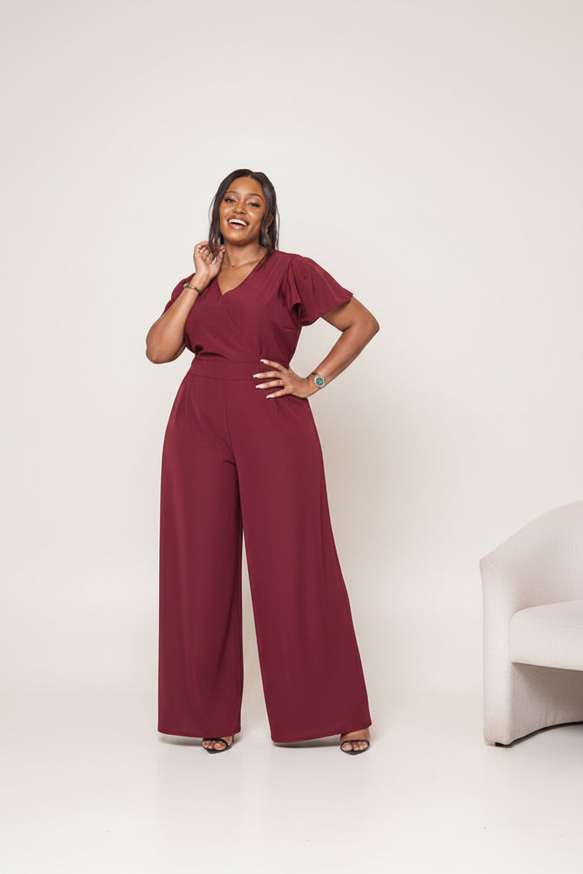 Ela Wide-Leg Jumpsuit - Burgundy