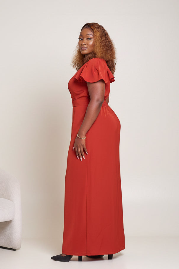 Ela Wide-Leg Jumpsuit - Rust Brown