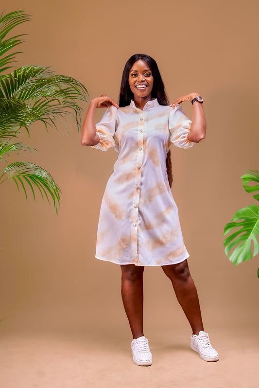 Lyla Shift Dress - Off White and Nude Print