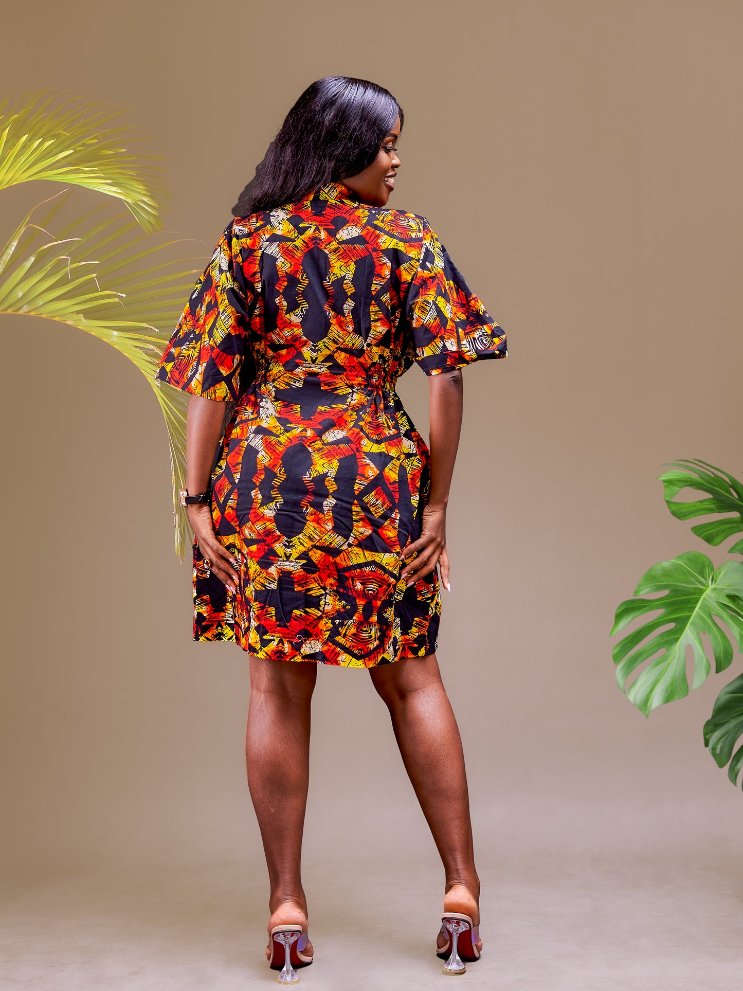 Cassandra Ankara Kaftan Dress - Abstract Black Print