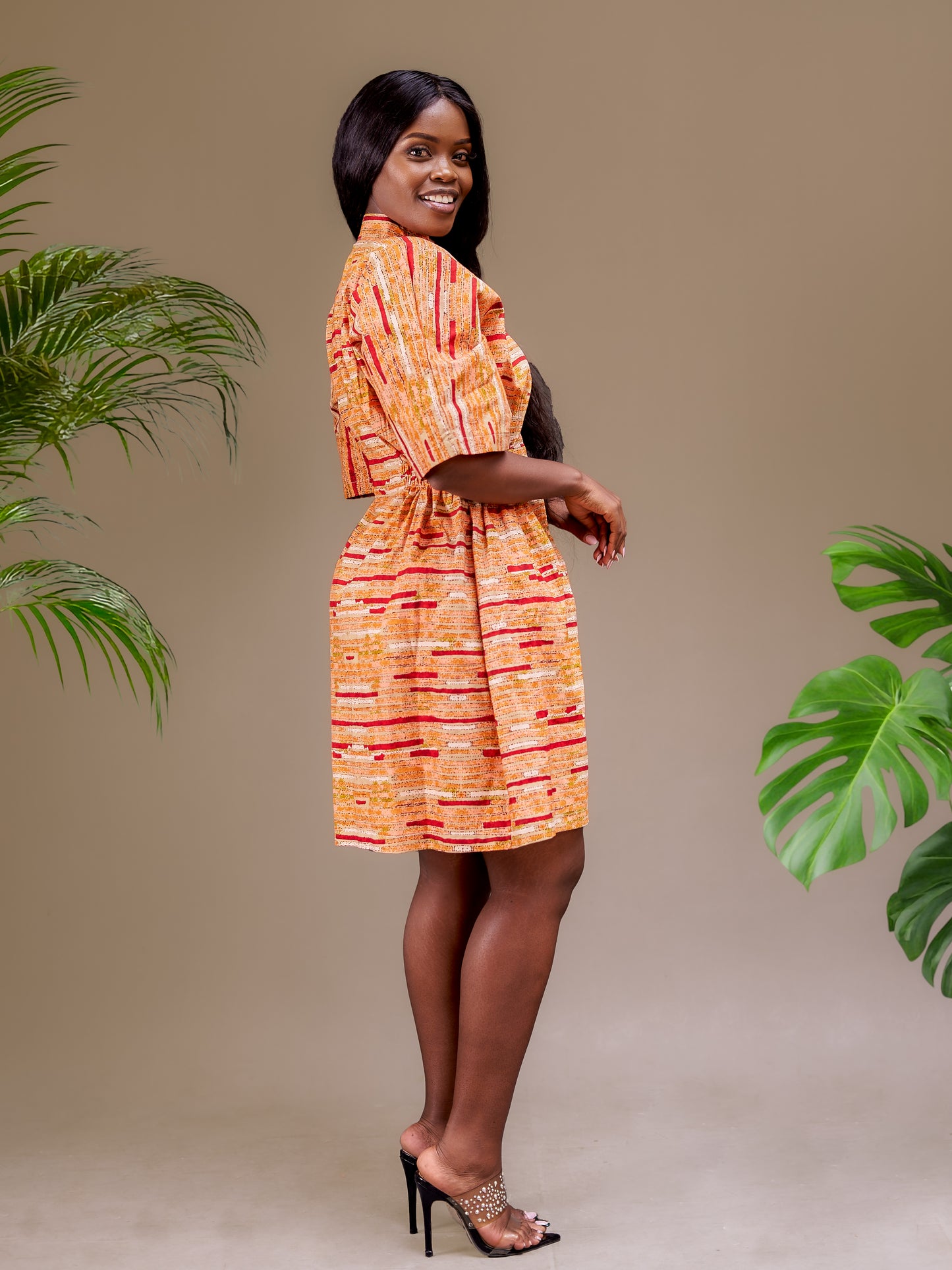 Cassandra Ankara Kaftan Dress - Abstract Orange Print