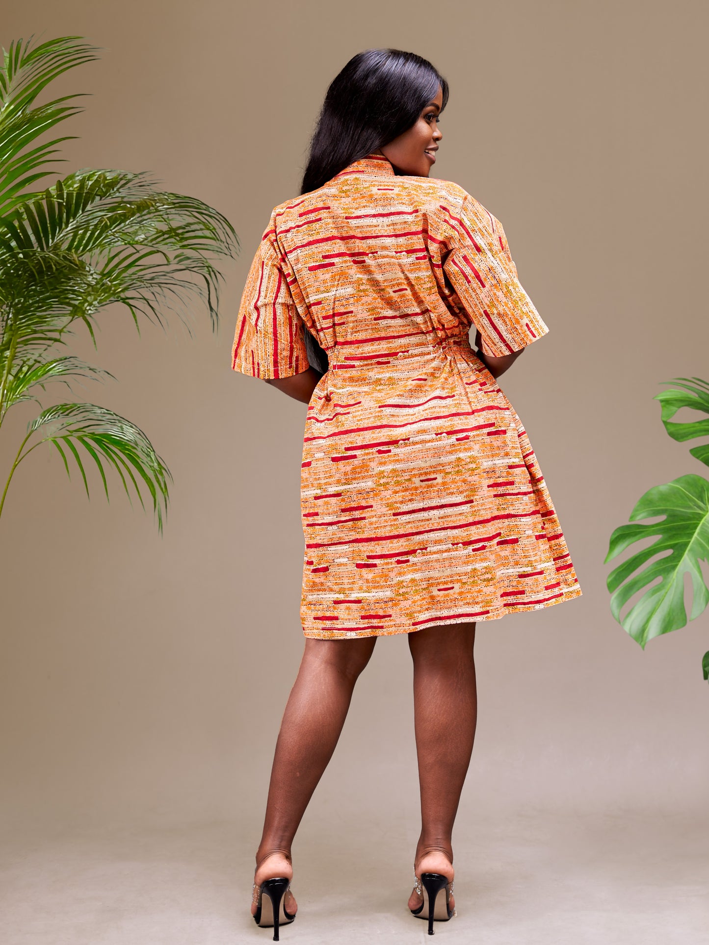 Cassandra Ankara Kaftan Dress - Abstract Orange Print