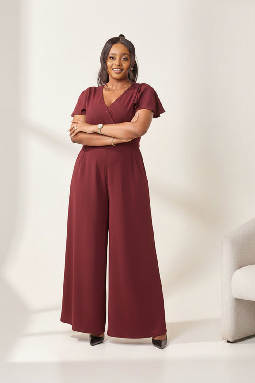 Ela Wide-Leg Jumpsuit - Burgundy