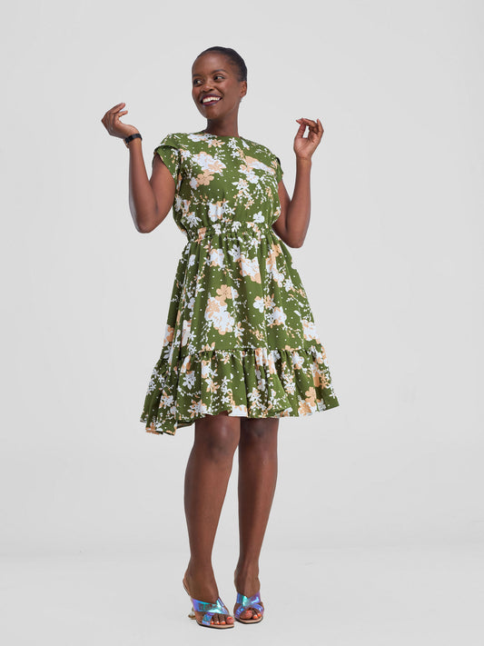 Ivy Floral Dress - Green Print