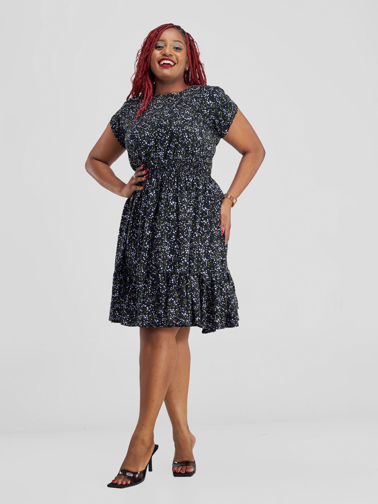 Ivy Floral Dress - Black Print